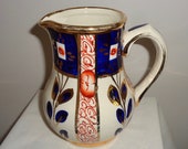 Sudlow Pottery Imari Gaudy Welsh Style Jug Pitcher. Made in Staffordshire, England.