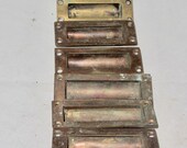 Six Recessed Brass Cupboard Drawer Finger Pull Handles. Vintage Home Décor. 8.3cm or 3 1 4 Inch