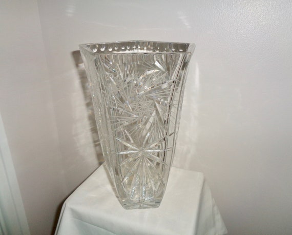 Lead Crystal Cut Glass Vase 8 Point Star Motif On A Pentagram Etsy