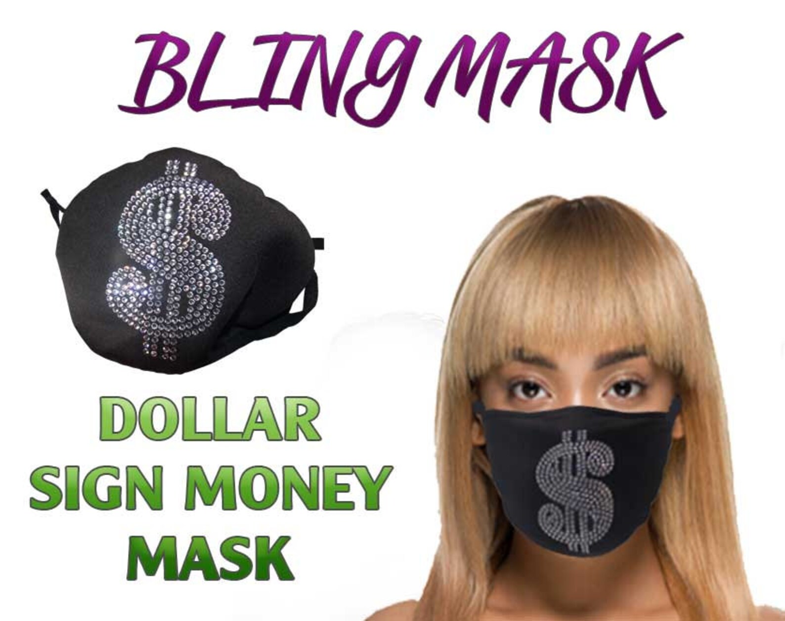 Rhinestone Bling Face Mask Dollar Sign Money Mask Big Etsy