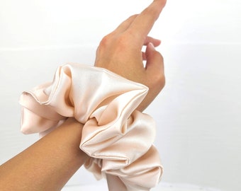Handmade Set Of 2 Large Silk Charmeuse Scrunchies Black Nude