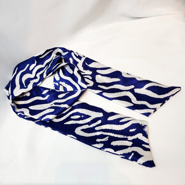 Silk Scarf / Blue Head Scarf / Skinny Neck Tie / Hair Tie / Pony Scarf / Gift For Her / Made In USA / Gift / Accessories