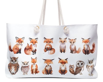 Foxes and Owls Tote Bag - Woodland Fox Aesthetic Tote Bag - Wildlife Tote Bag *