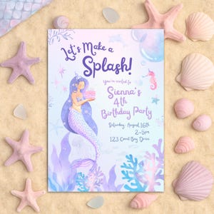 Mermaid Birthday Party Invitation for Girls | Editable Under the Sea Kids Birthday Invite | Ocean Theme Printable Digital Download Template
