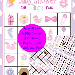 Babyshower bingo 12 kaarten It's a GIRL EZ Print PDF-bestanden Instant Download Kids Leuke activiteit Kleine groep Babyfeestje Aanstaande baby