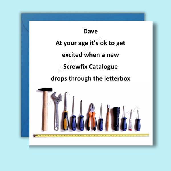 Personalised Screwfix Catalogue Birthday Card. Tools and DIY Card. Add 1 name on front. Male Birthday Card. Screwfix Catalogue Funny Card.