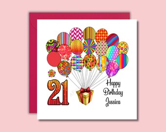 Happy Birthday Colourful Balloons Birthday Card. Add 1 name and any age. Birthday Greeting Card. Family Card.