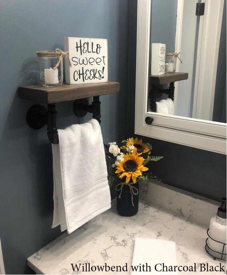 Floating Shelves with Towel Bar Floating Towel Bar Shelf Etsy