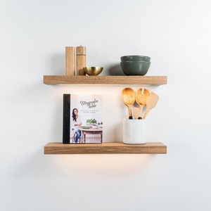 White Oak Floating Shelf With Integrated LED Lighting, 1.625" Thick ...
