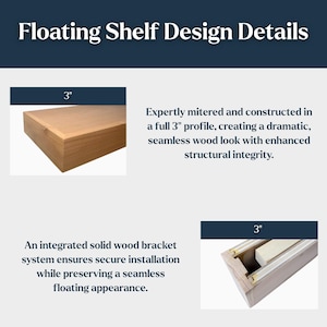 White Oak Floating Shelves, 3” Thick, Heavy Duty, Custom Wood Shelf, Extra Thick image 14