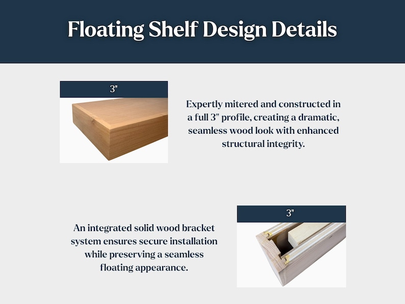 White Oak Floating Shelves, 3” Thick, Heavy Duty, Custom Wood Shelf, Extra Thick image 14