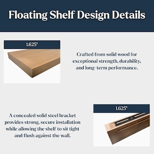 White Oak Floating Shelves, 1.625" Thick, Heavy Duty Solid Wood image 10