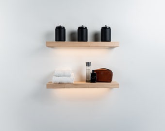 Maple LED Floating Shelf, 1.625" Thick, Lighted Bar Shelving, Custom Kitchen Shelving