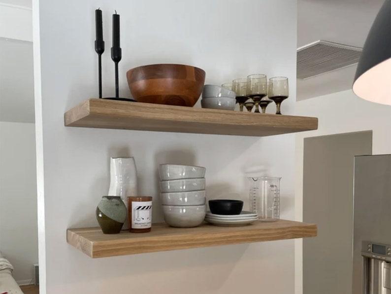 White Oak Floating Shelves, Kitchen Floating Wall Shelf. Custom Heavy Duty Shelving image 5