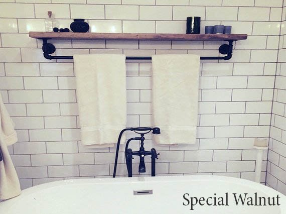 Floating Shelves With Towel Bar Shelf Wooden Shelving Bathroom Wall Rustic Shelve Pipe Rack
