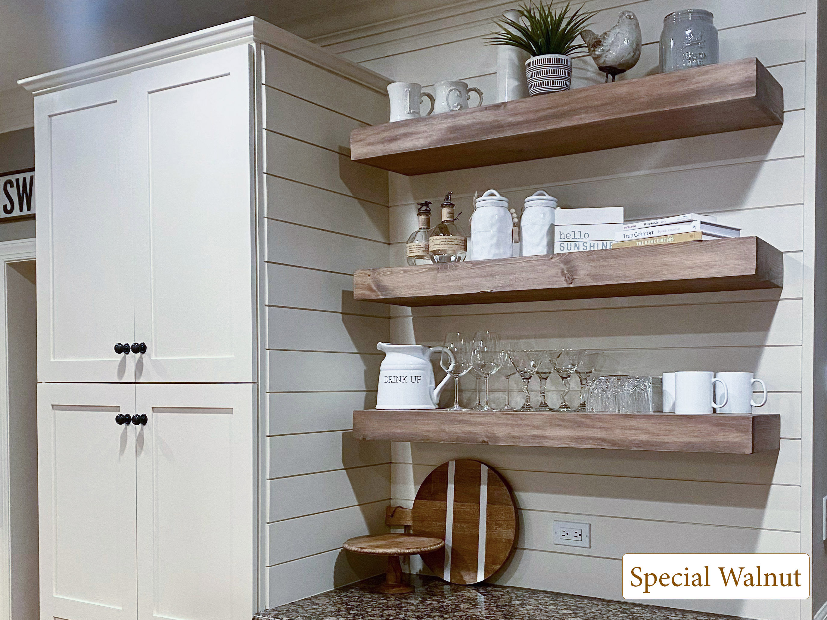 The Floating Wood Shelves in Our Bathroom & Kitchen - Driven by Decor