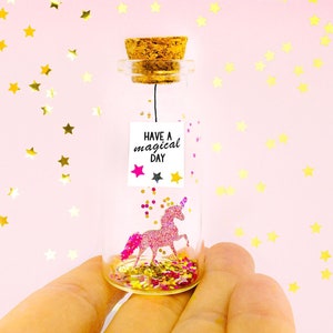 Fiole message, Cadeau licorne, Message personnalisé en bouteille, Cadeau Anniversaire Petite fille, Miniature, Carte de voeux, Porte Bonheur