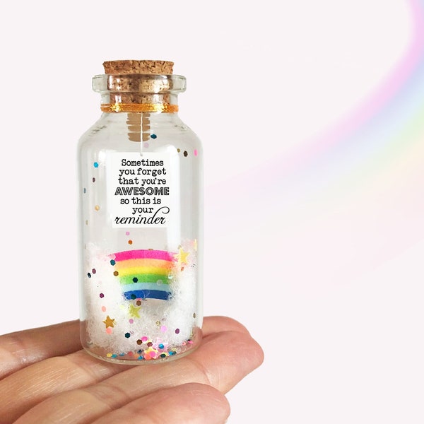 Rainbow and Clouds Message in a Bottle, Personalized Gifts for Her, Best Friends, Unique Positivity Cards, Long distance, Sending Hugs,