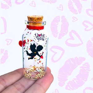 Petite bouteille Message Amour, Cadeau Romantique Cupidon, Cadeau personnalisé Saint Valentin Femme, Homme, Couple, Amour Longue Distance