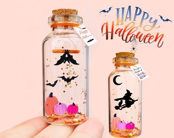 Halloween gifts, Bats, Pumpkins, Witch, Message in a bottle, Funny Spooky cards, Personalized gifts, Unique Happy Halloween Greeting Cards