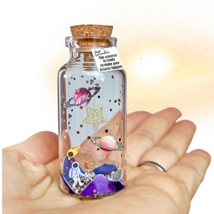 Fiole message Astronaute, Cadeau personnalisé Thème Univers, Galaxie, Espace, pour enfant, adulte, amateurs d'astronomie, Miniature papier