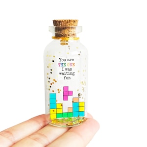 Tetris Message in a Bottle, Personalized Gifts for Him, Boyfriend, Gamers, Nerds and Geeks, Valentine's Day, Funny Love Cards, Tiny Presents