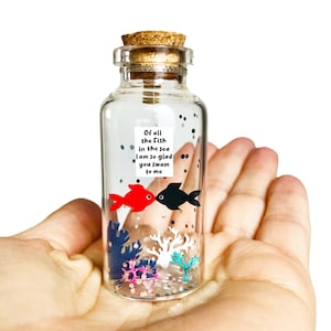 Fiole message Poissons Amoureux, Cadeau personnalisé pour Femme, Homme, Couple, Aquariophile, Pêcheur, Carte Porte Bonheur, Amour Humour