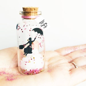 Fiole message Mary Poppins, Cadeau personnalisé pour femme, fête des mères, babysitter, Carte anniversaire Disney, Bouteille message verre
