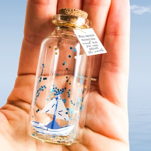 Sailing Message in a bottle, Personalized and Cool Boating Gifts for Sailors, for Him, Tiny Origami Boat, Cute Marine Themed Card, Keepsake