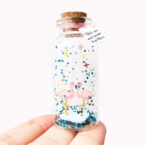 Cadeau Flamant rose Petit message personnalisé en bouteille, cadeau d'anniversaire pour petite amie Carte postale amour, Cadeau pour couples