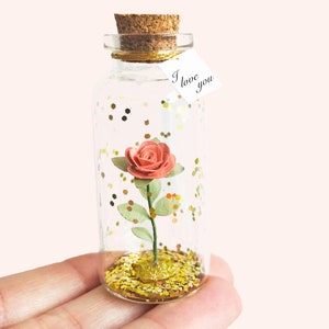 Fiole Message Rose Eternelle, Cadeau Personnalise Romantique pour Femme, Noces de Rose, Couple, Carte Florale St Valentin, Porte bonheur