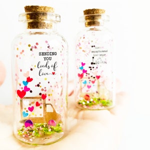 Loads of Love Message in a bottle, Personalized Long Distance Gift for Her, for Him, Thinking of you Card, Hugs and Kisses, Tiny Hearts