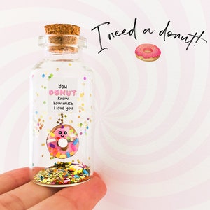 Fiole message, Carte drôle, Mini Donut, Cadeau personnalisé pour femme, pour homme, Cadeau Amitié, Carte Anniversaire, Petit message amour