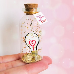 Fiole message, Cadeau personnalisé pour couple, pour Homme, pour Femme, Anniversaire Humour, Carte d' amour en verre, Petite ampoule coeur