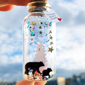 Fiole Message, Maman Ours et son Ourson, Cadeau Personnalisé Fête des Mères, Nouvelle Maman, Naissance, Petite Bouteille Porte Bonheur Verre