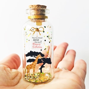 Fiole Message, Girafe, Cadeau personnalisé, Carte anniversaire, Encouragements, Longue distance, Porte bonheur, Mini bouteille en verre