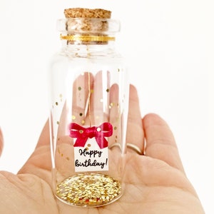 Fiole Message, Cadeau Anniversaire personnalisé pour Femme, Homme, Amitié, Carte Porte Bonheur en Verre, Petit Cadeau Surprise Original