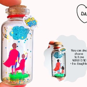 Fiole Message Super Héros, Cadeau personnalisé pour homme, Super Papa, Fête des pères, Carte anniversaire pour lui, Porte Bonheur en Verre