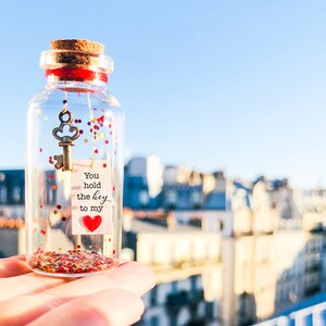 Fiole message, Amour, Cadeau personnalisé, Saint Valentin, pour couple, femme, homme, Mini mots doux, Petite bouteille en verre, Miniature