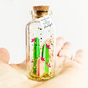 Fiole Message Cactus, Cadeau Personnalisé pour Profs, Enseignants, Maitre, Maitresses, Maman, Anniversaire, Petite Carte de remerciements