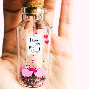 Fiole message Petits cochons, Carte Humour, Cadeau personnalisé Couple, Saint Valentin, Mini courrier porte bonheur, Petite bouteille Amour