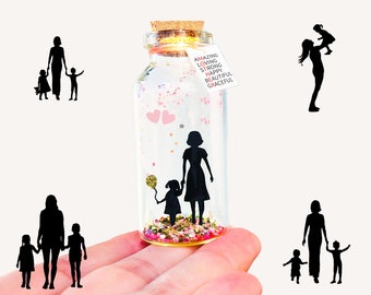 Fiole message, Cadeau personnalisé pour Maman, Anniversaire, Fête des mères, Carte miniature en verre, Idée cadeau pour dire je t'aime