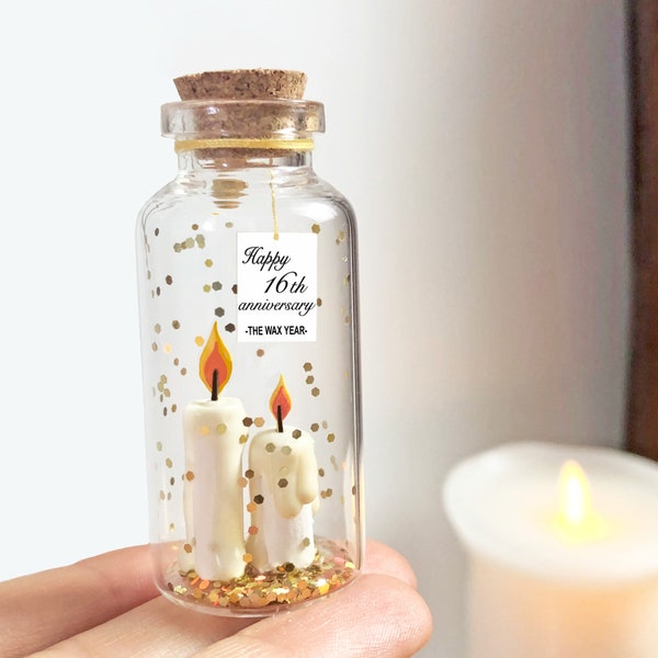 Wax anniversary gift for Husband, Wife, Couple, 16th Wedding Anniversary, Message in a bottle, Personalized Candle Card, Unique present