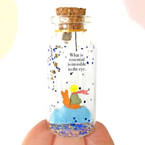 Fiole message Le Petit Prince, Renard, Cadeau personnalisé Amitié, Enfant, Baptême, Naissance, Carte Petite bouteille, Porte bonheur verre