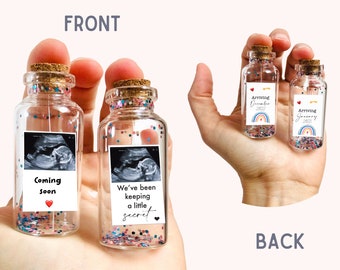 Personalized Pregnancy Family Announcement Card, Ultrasound Photo, Message in a bottle, Surprise New Baby Gift, Reveal Cards, Mom To Be Gift