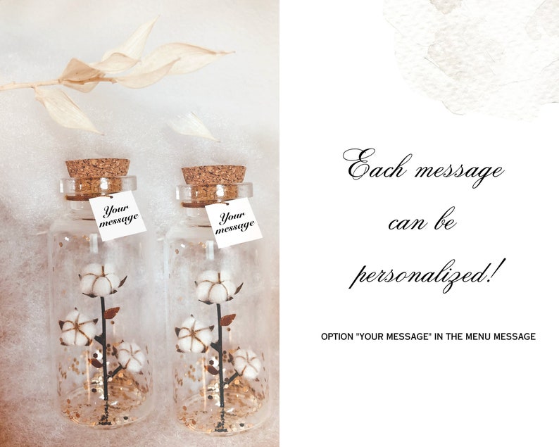 Cadeau Noces de Coton, 1 an de mariage, Fiole message Fleur de coton, Cadeau personnalisé symbolique pour femme, homme, Couples, Your message