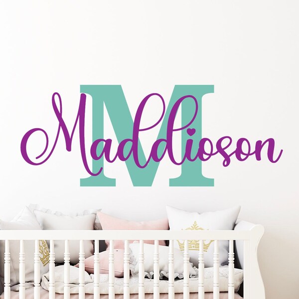 Personalized Name Wall Decal Bedroom Wall Decal Nursery Wall Decal Girl Monogram Initial Swirly Name Decal Wall Decor Vinyl Lettering