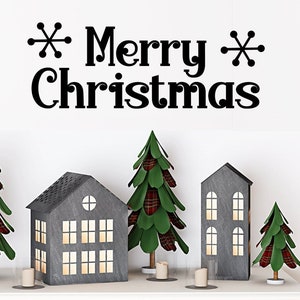Merry Christmas with Snowflakes Holiday Vinyl Lettering Wall Decal Sticker Home Decor Front Door Christmas Decals Sticker Home Decor Holiday