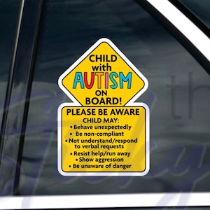 Child With Autism On Board Sticker Decal with Detail - Autism Awareness Car Truck Decal Sticker - Autistic - Neurodiverse Sticker Warning