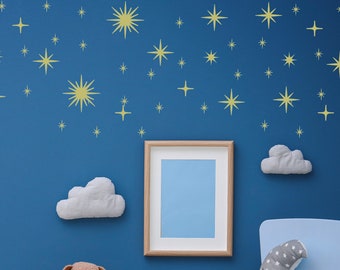 Stars Starburst -  77 stars included! Vinyl Wall Decals, Mid Century Modern, 1950s Atomic Age Style, Kitsch Gold Sparkles, Starry Night